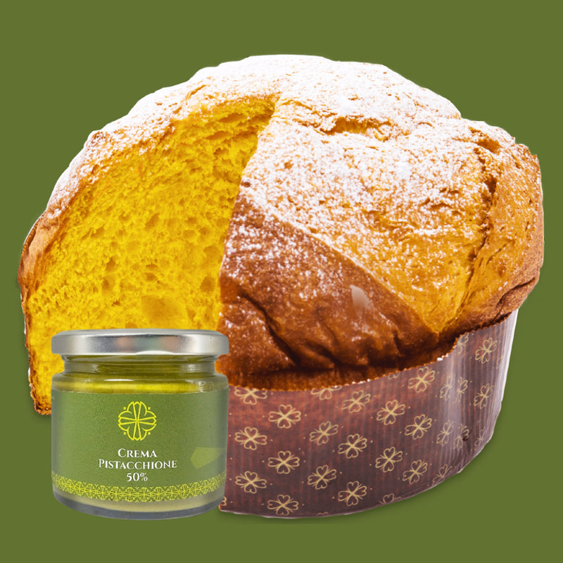 Soffice dorato con crema Pistacchione, il panettone artigianale da personalizzare per le feste