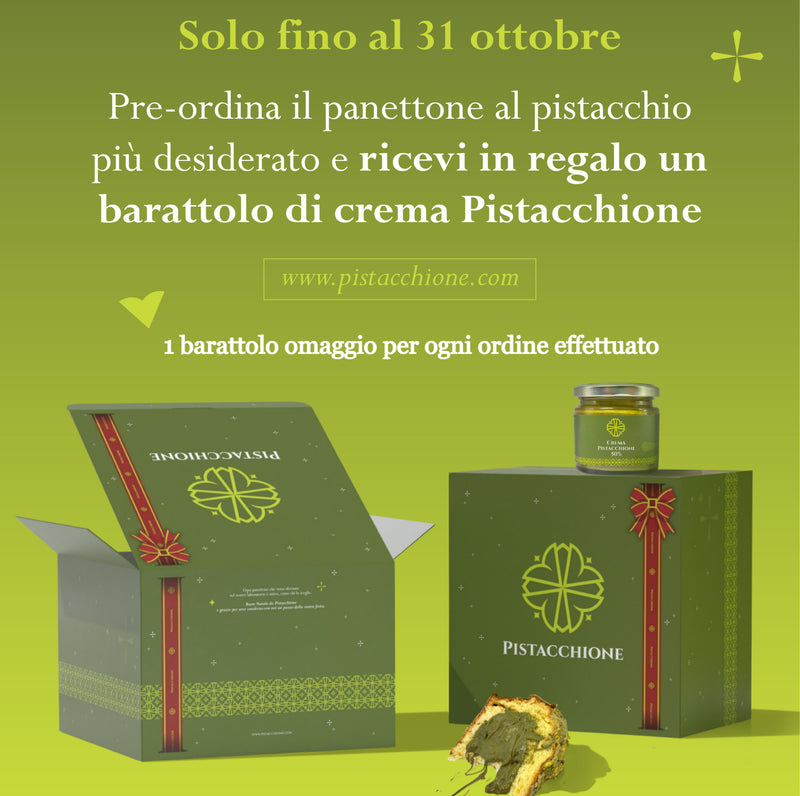 Panettone Chocopistacchione, impasto fluffly al cacao e choco gocce, farcito con 500g di crema al Pistacchio, copertura con pistacchi interi e gocce fondenti - 1,35kg